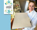 Kate Musser holding a slab of tempeh