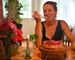 Erin of Vt cheeseless enjoying a vegan cheesecake